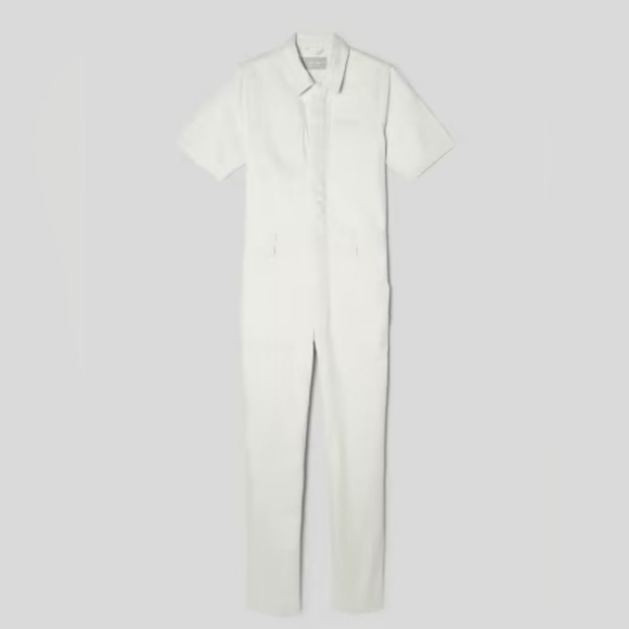 EVERLANE The Short Sleeve Denim Overall In Seeded Ecru Size 6 - Picture 8 of 15
